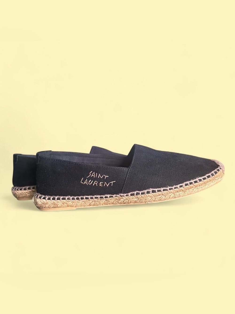 Saint Laurent Black Canvas Espadrille Slip-On with Jute Sole